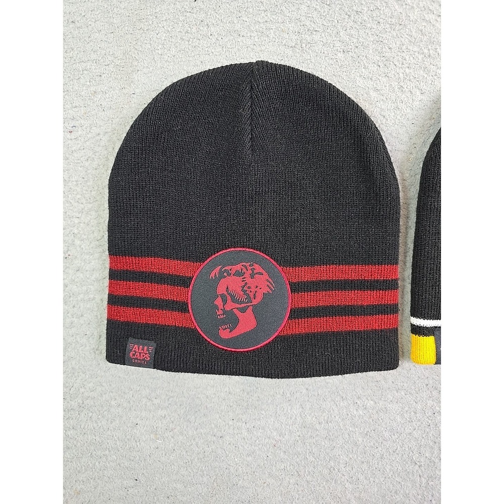 All Caps Comics Beanie Lot of 2 One Size ETHAN VAN SCIVER Black Red Yellow - Picture 2 of 9